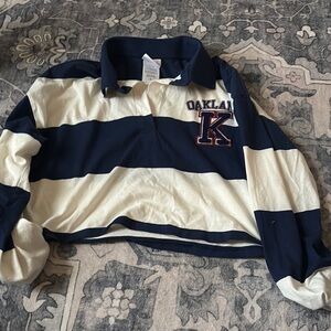 Oakland K Navy and Cream Striped Polo Shirt